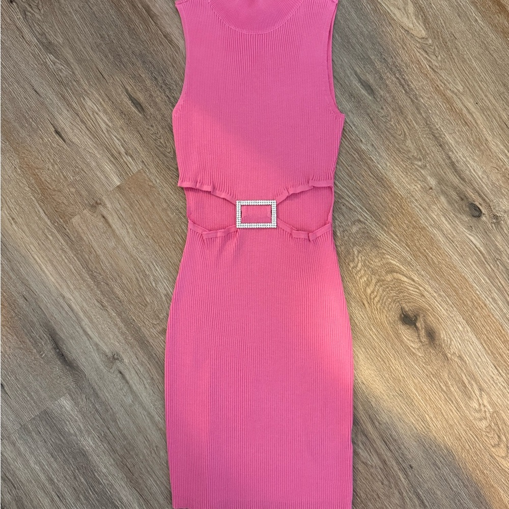 Pink Ribbed Bodycon Midi Dress